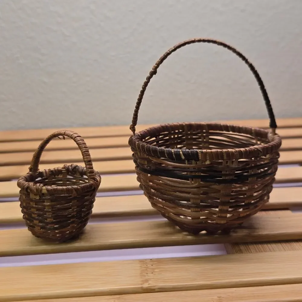 Vintage Miniature Woven Baskets Pair Set 2